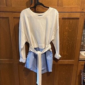 Anthropologie Cream and Blue Striped Top women’s XL